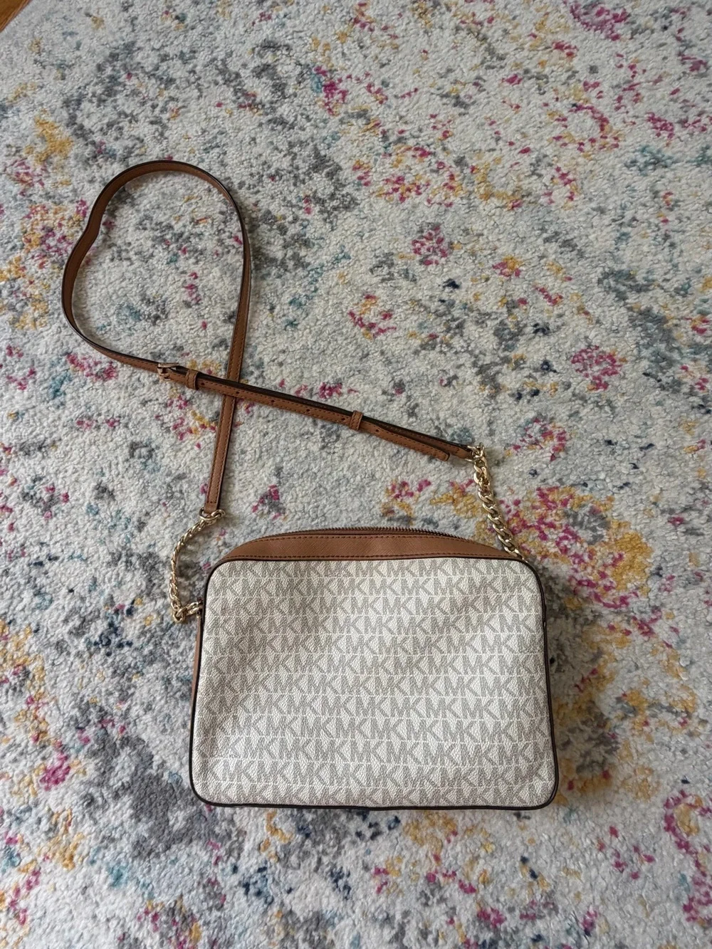 Michael Kors Vanilla and Cedar MK Logo Crossbody Bag